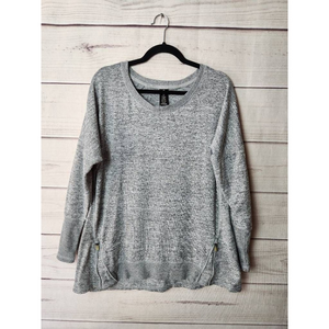 Active Life Womens Pullover Sweater Gray‎ Heathered Long Sleeve Knit Zipper XXL